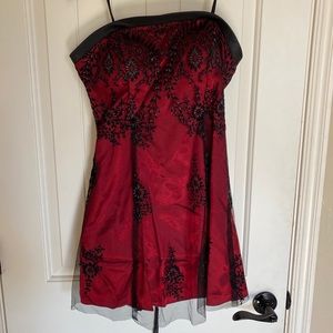 Red lace, lace up dress